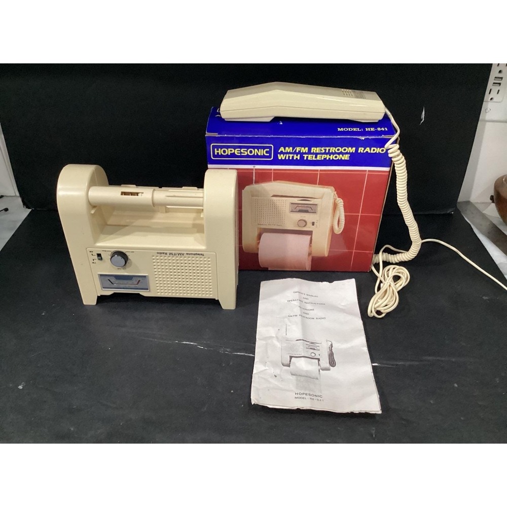 Vintage Hopesonic AM/FM Restroom Radio W/ Telephone & Toilet Paper Holder Works